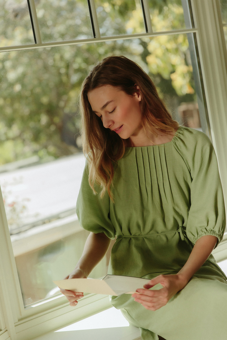 Square-Neck Pintuck Dress