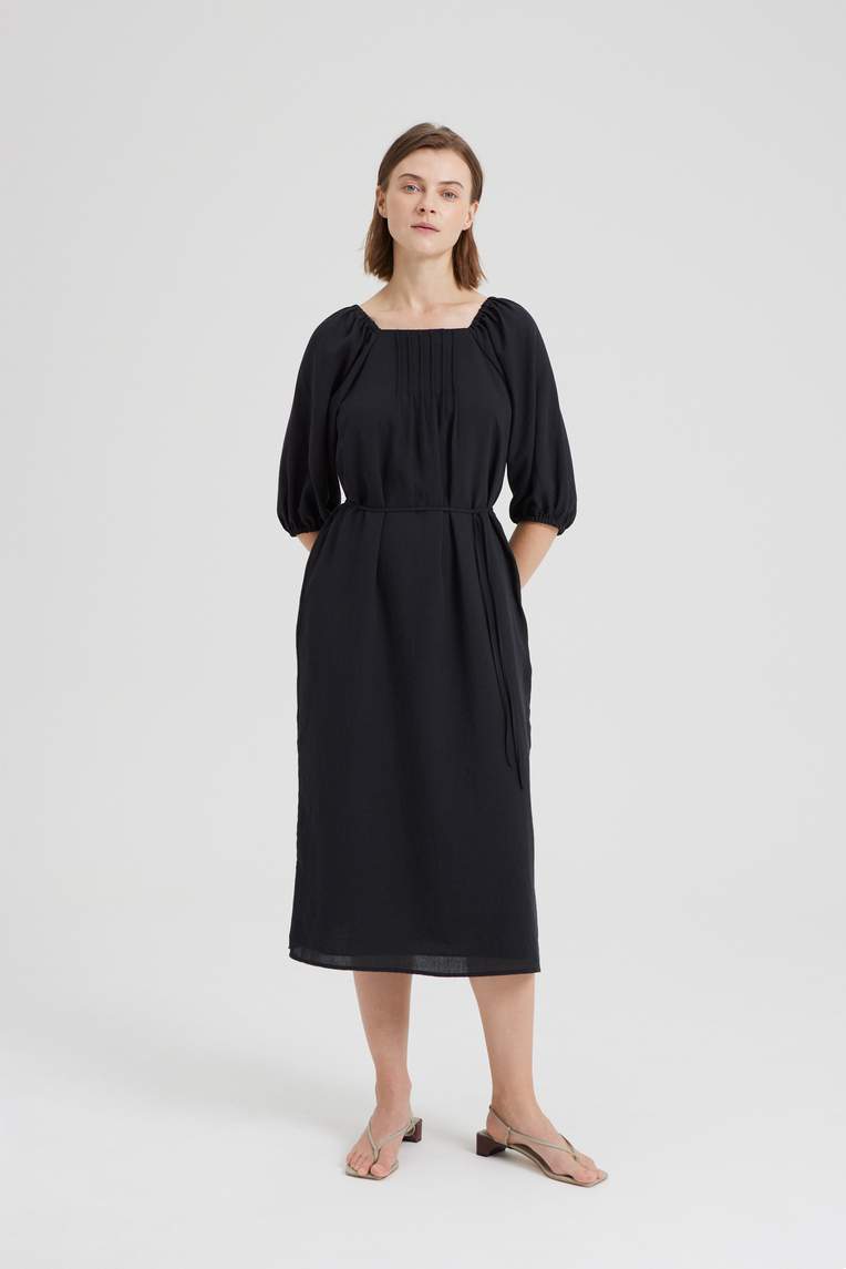 Square-Neck Pintuck Dress