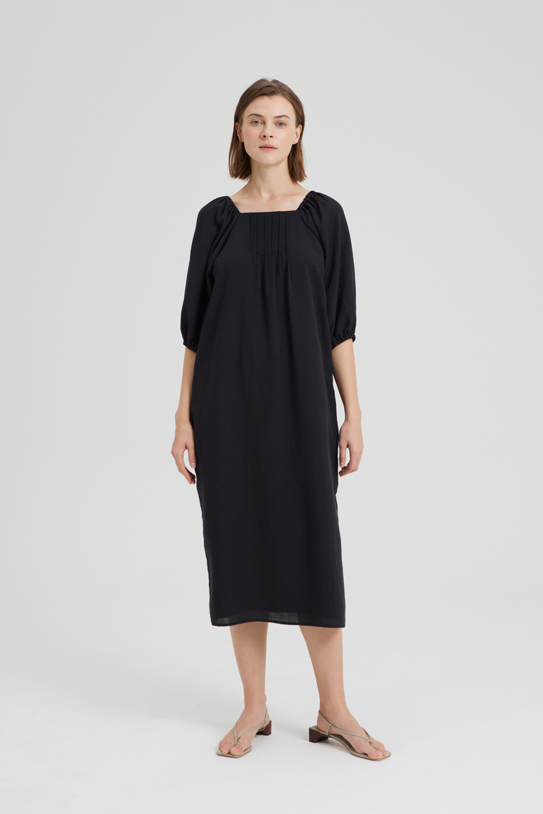 Square-Neck Pintuck Dress