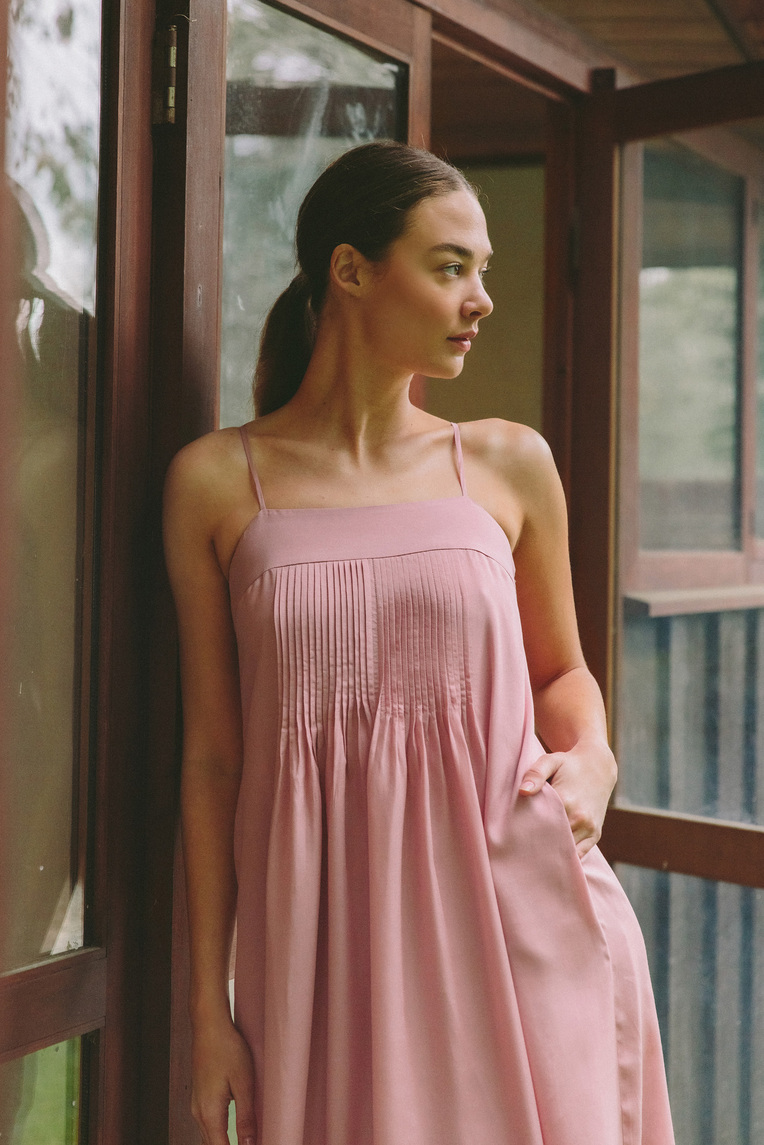 Lyocell Pintuck Tent Dress