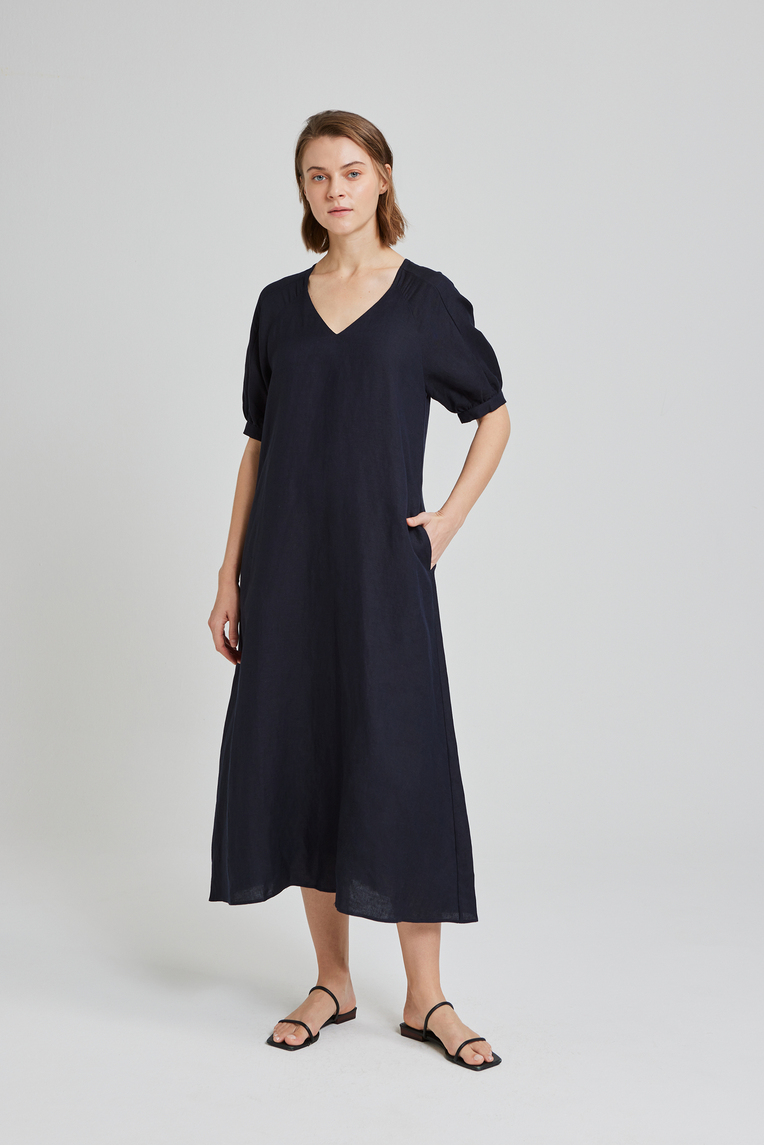 V-Neck Puff Sleeve Dress