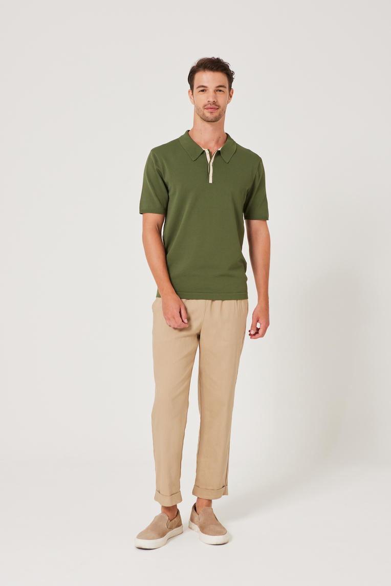 Contrast Placket Knit Top