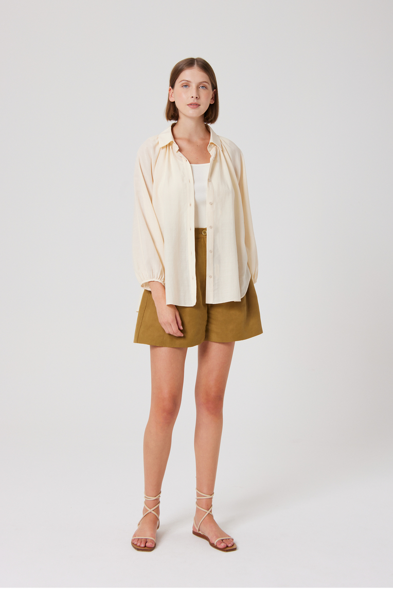 Lyocell Pleated High-Waist Shorts