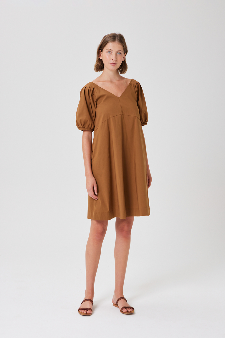 Cotton Puff-Sleeve Shift Dress