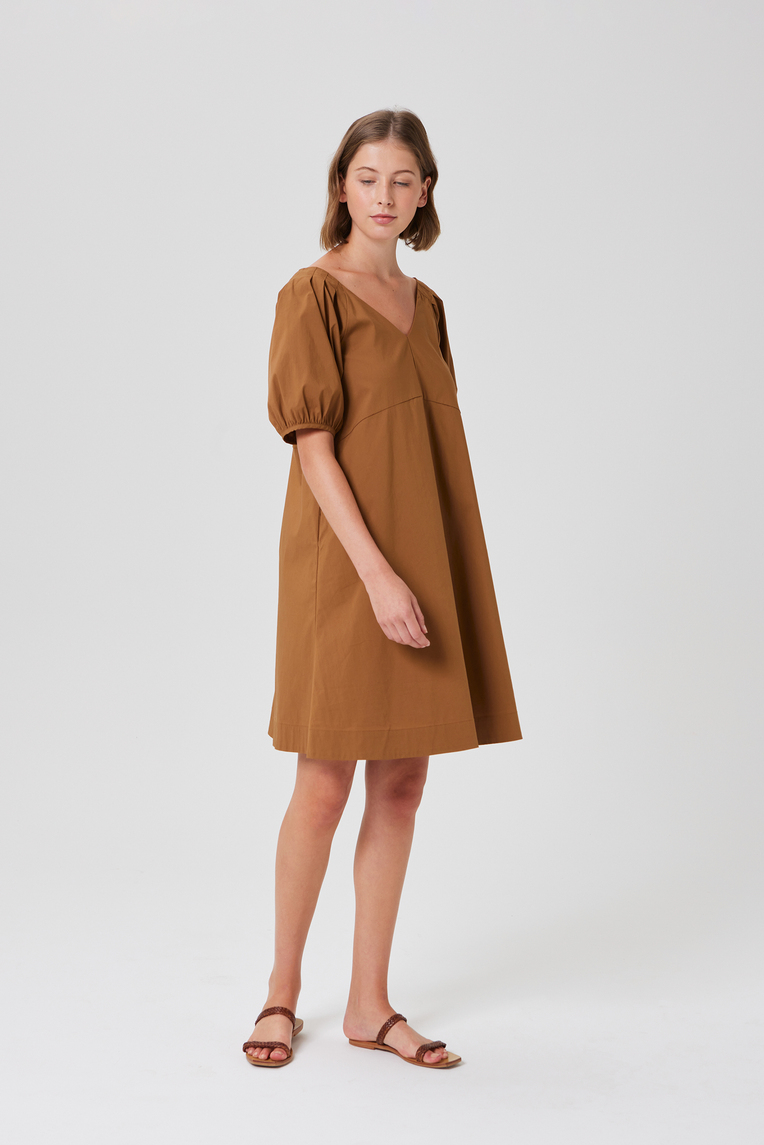 Cotton Puff-Sleeve Shift Dress