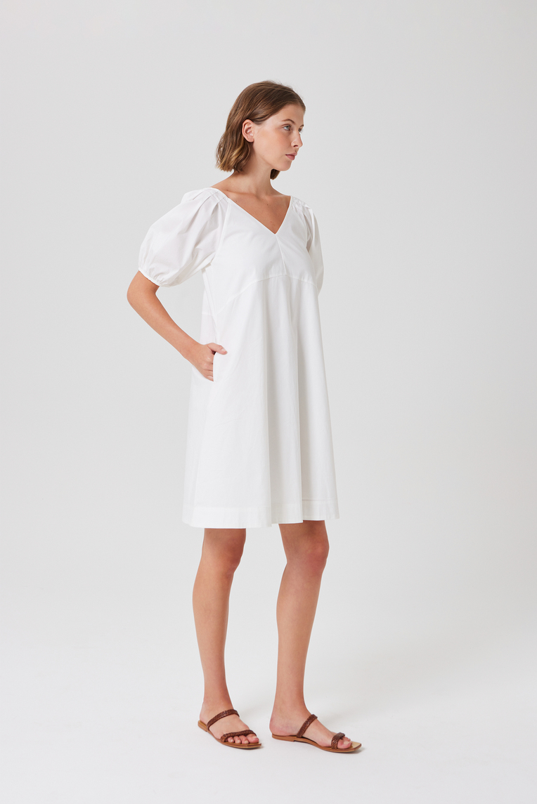 Cotton Puff-Sleeve Shift Dress