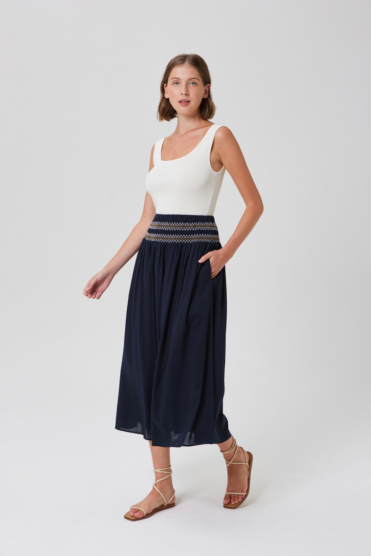 Smocked Gathered Maxi Skirt