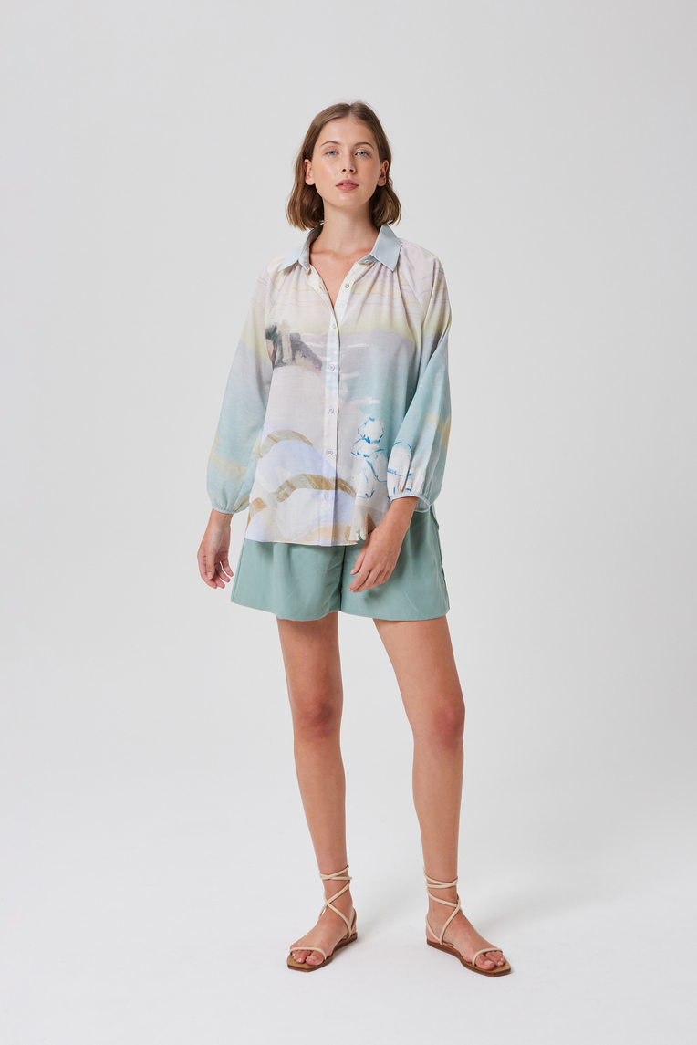 Savour Billowy Puff-Sleeve Shirt