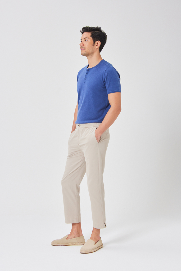 Buttoned-Cuff Straight Leg Trousers