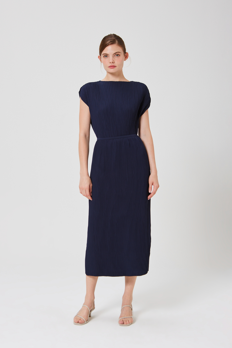 Pleated Column Midi Skirt