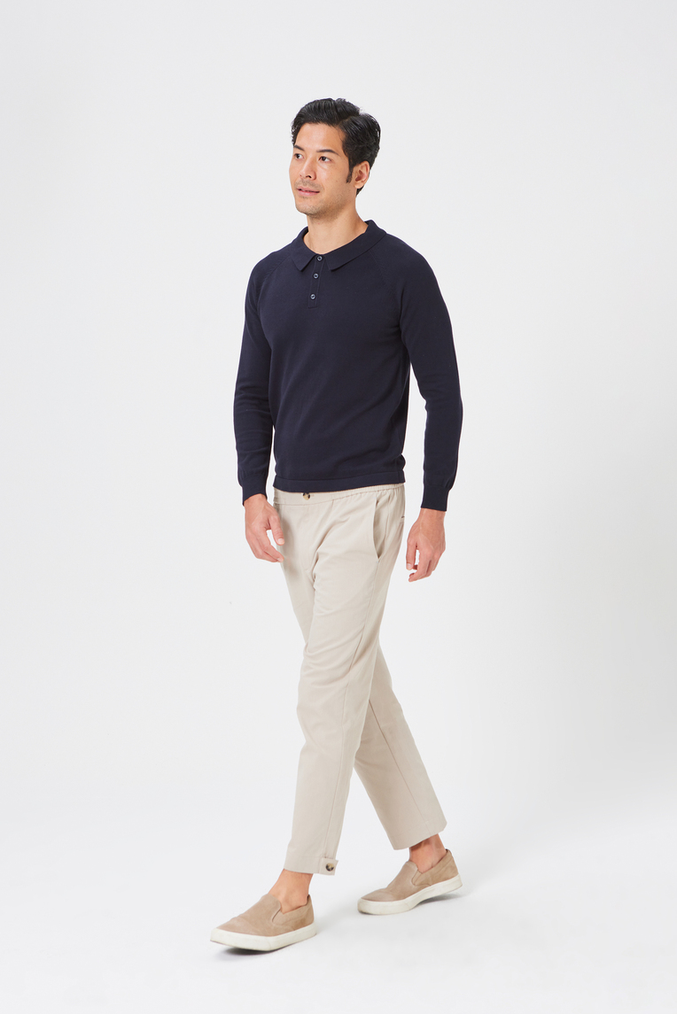 Long-Sleeve Knit Polo Sweater