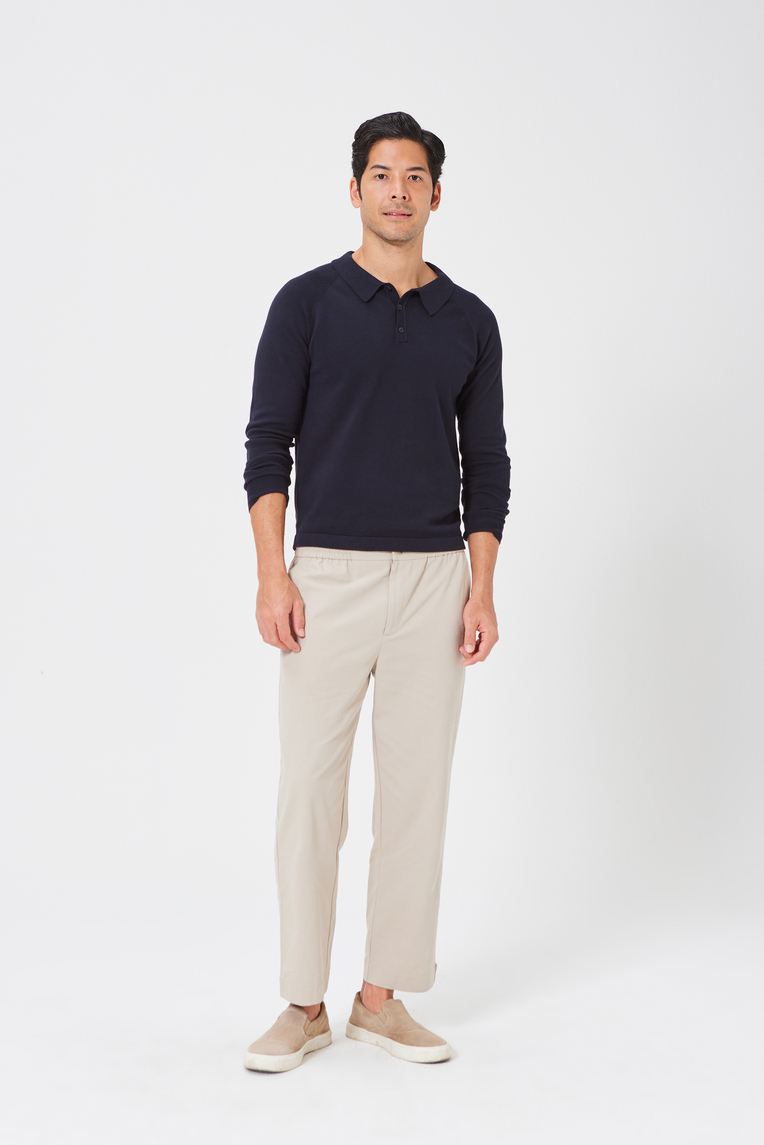 Long-Sleeve Knit Polo Sweater