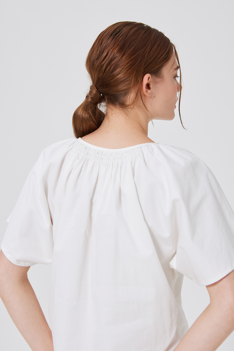 Textured Cotton Smocked Blouse