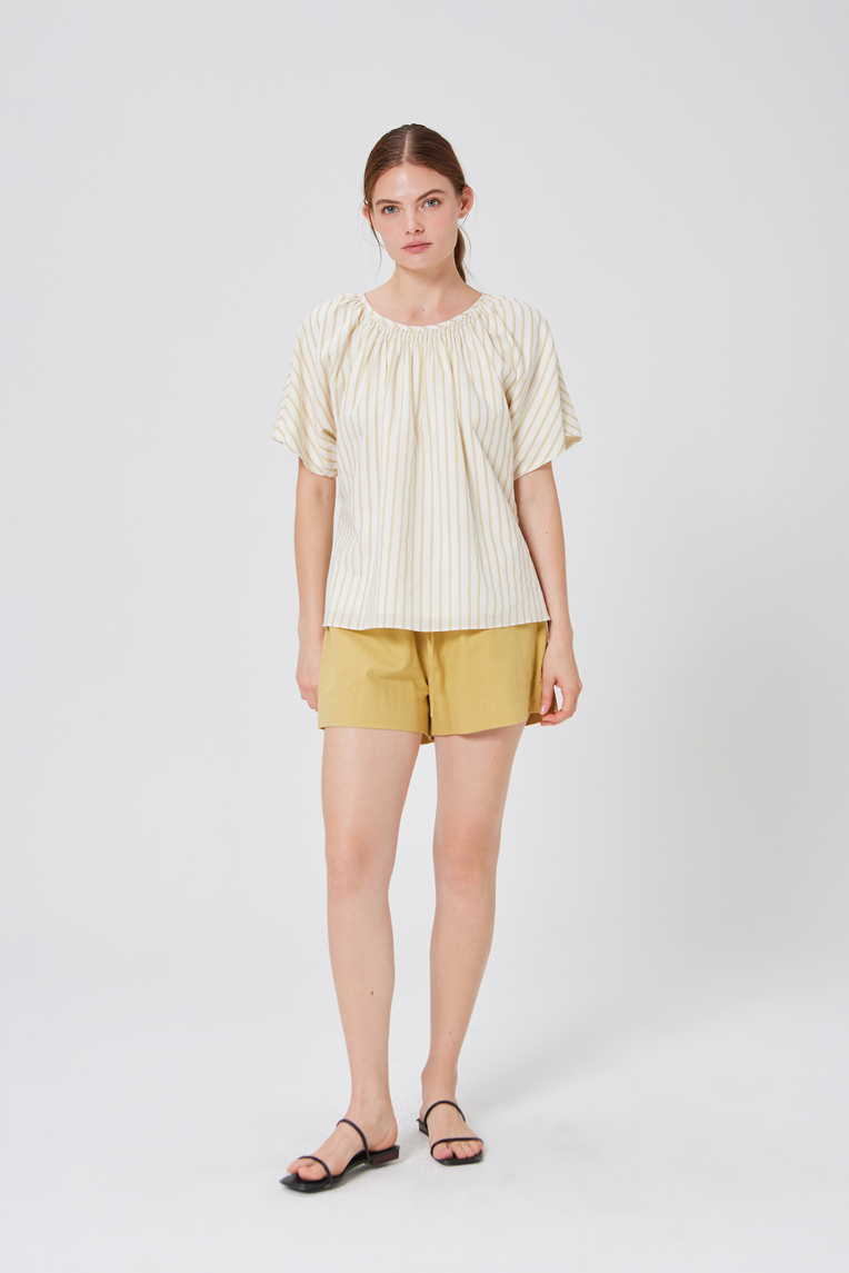 Striped Cotton Smocked Blouse