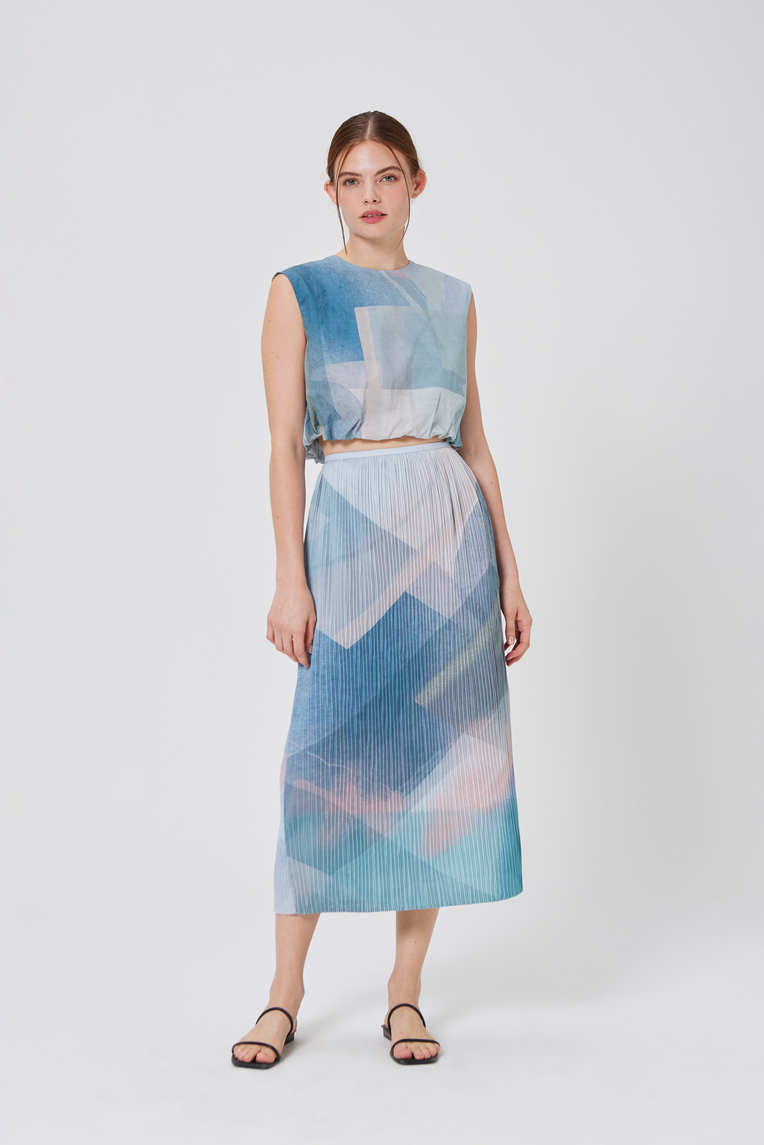 Frame Pleated Column Midi Skirt