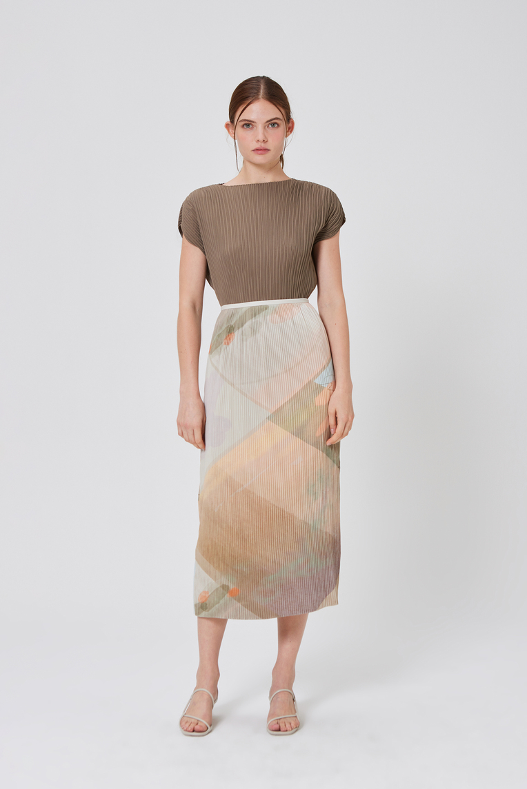 Frame Pleated Column Midi Skirt