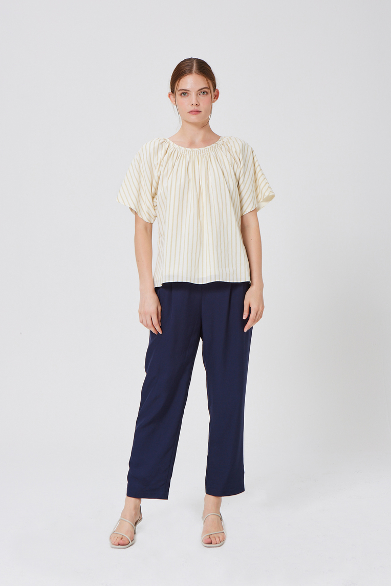 Striped Cotton Smocked Blouse