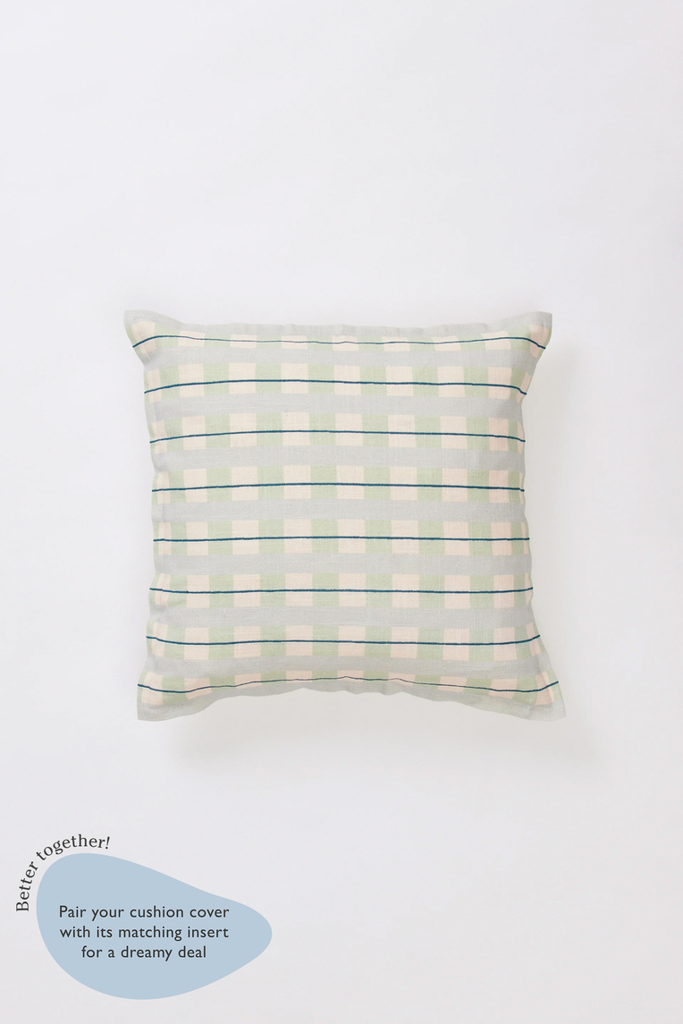 Embroidered Plaid Cushion Cover