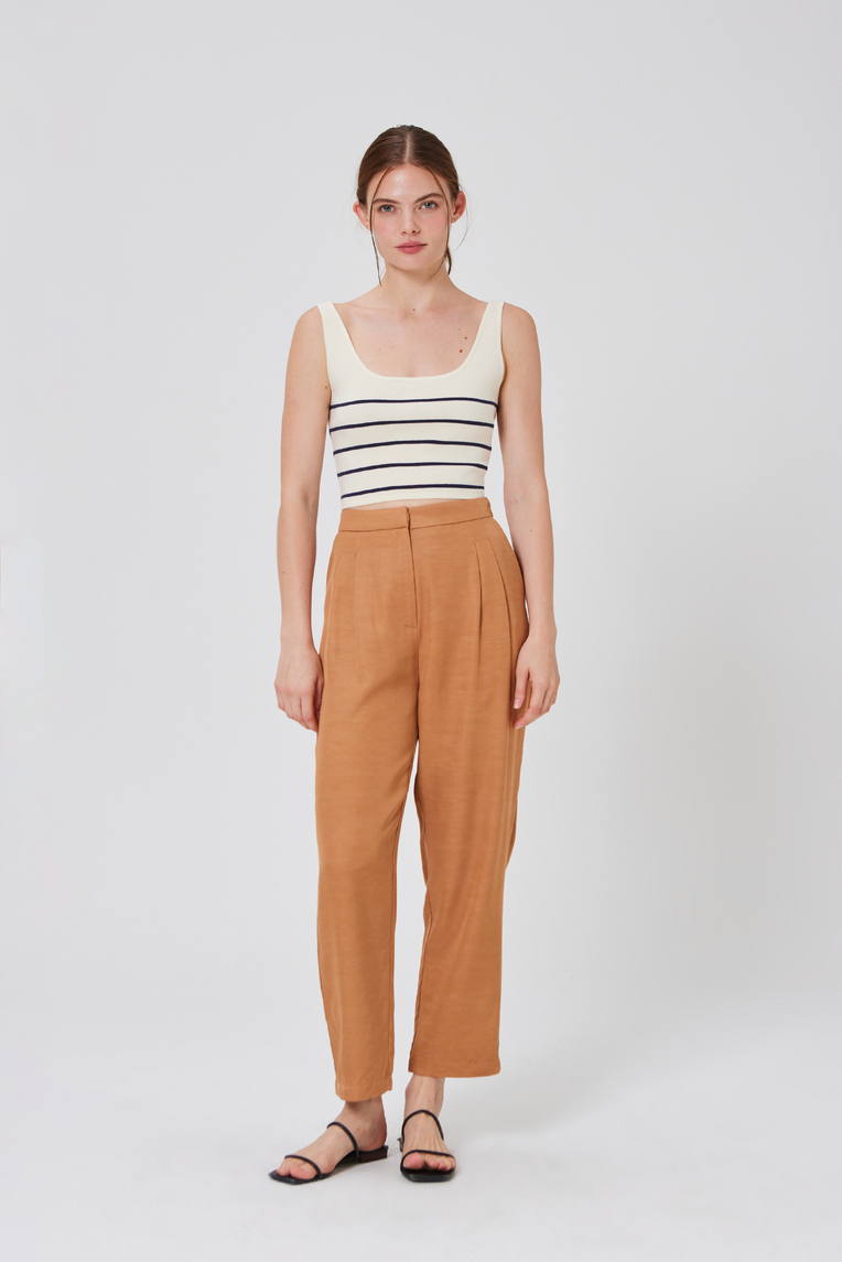 Striped Square-Neck Knit Crop Top