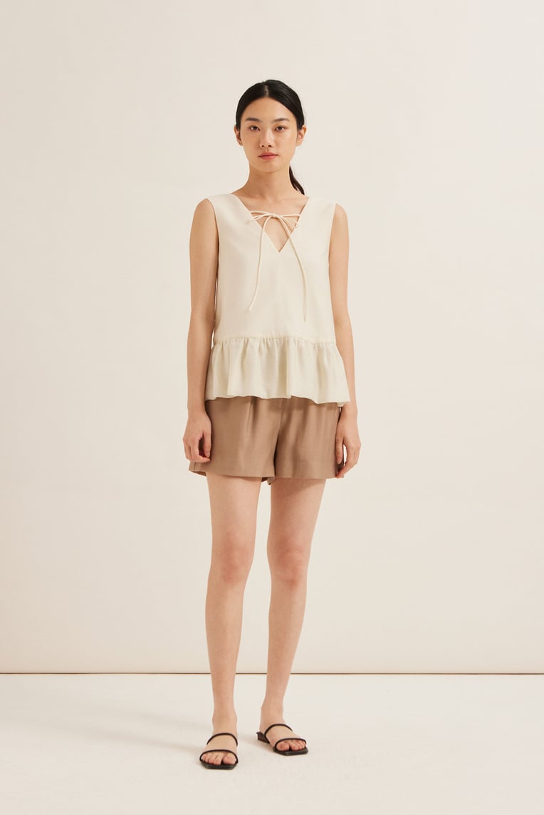 Textured High-Waisted Rayon Shorts