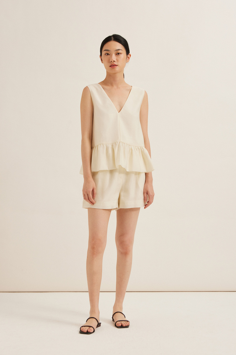 Textured High-Waisted Rayon Shorts