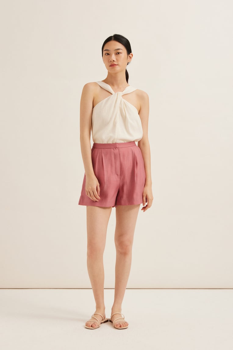 Textured High-Waisted Rayon Shorts