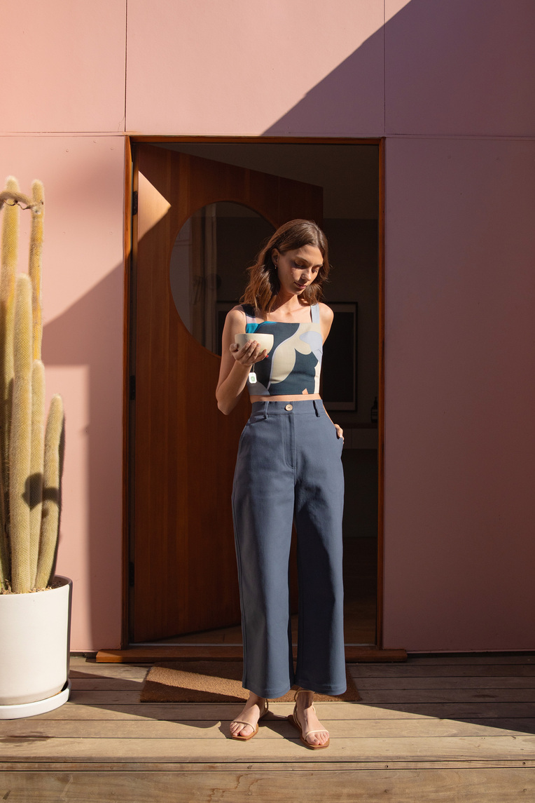 Cotton Twill Flare Pants