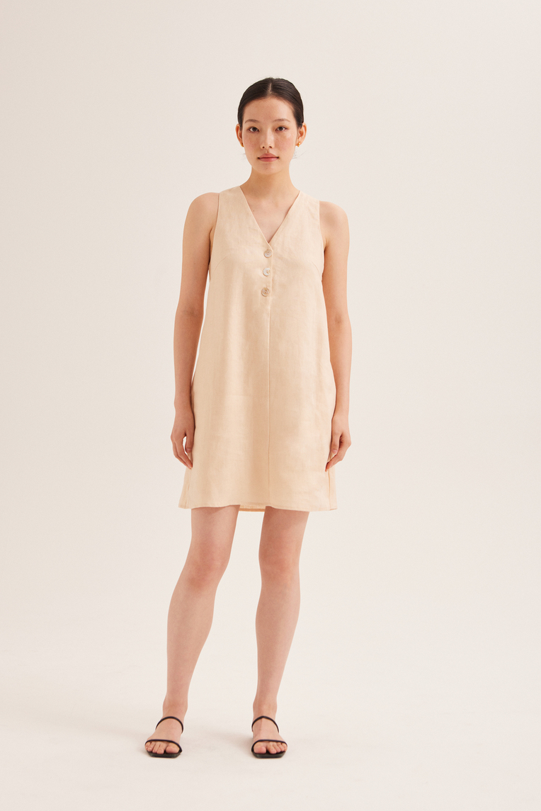 Linen Button-Down Shift Dress