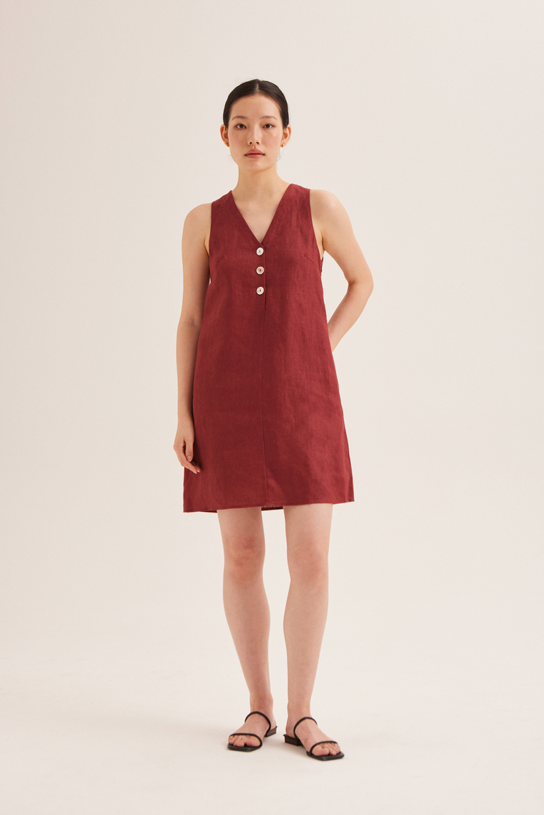 Linen Button-Down Shift Dress