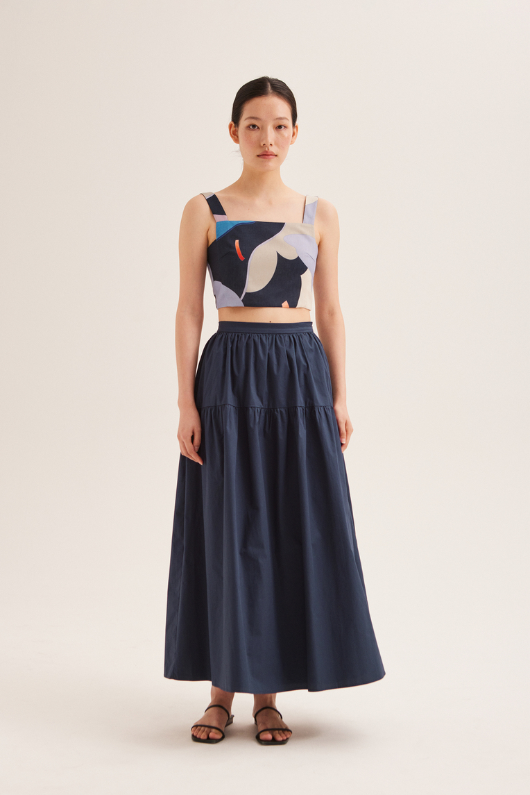 Cotton Gathered Maxi Skirt