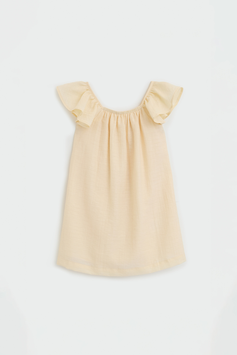 Textured Viscose Flutter Sleeve Dress