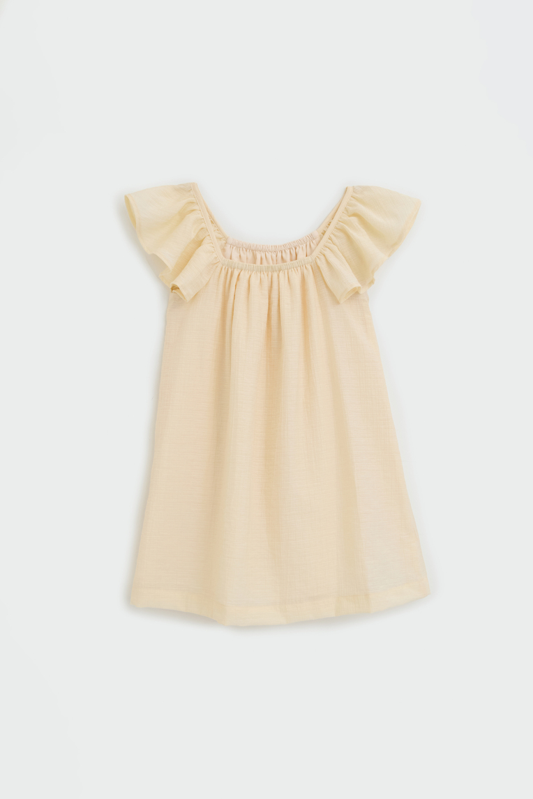 Textured Viscose Flutter Sleeve Dress