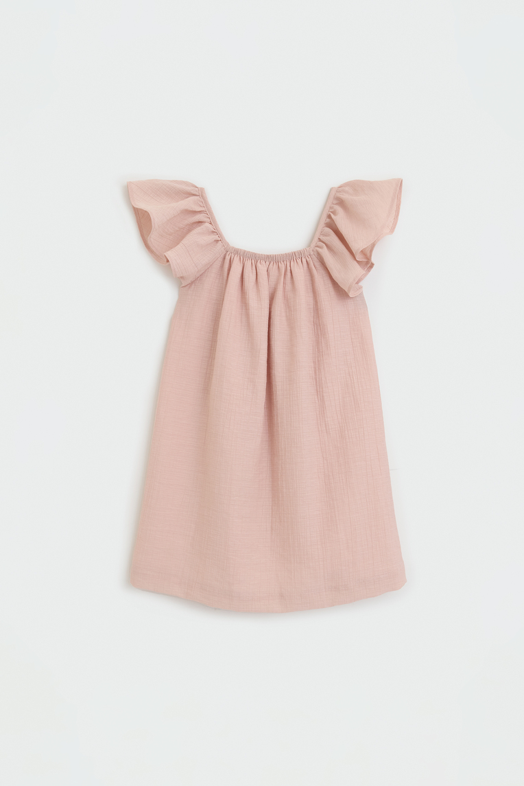 Textured Viscose Flutter Sleeve Dress