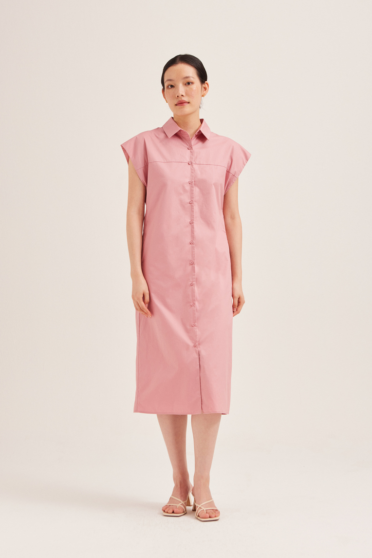 Cotton Button-Down Midi Shirt Dress