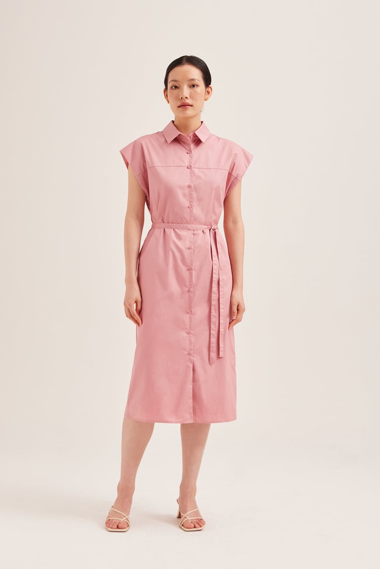 Cotton Button-Down Midi Shirt Dress