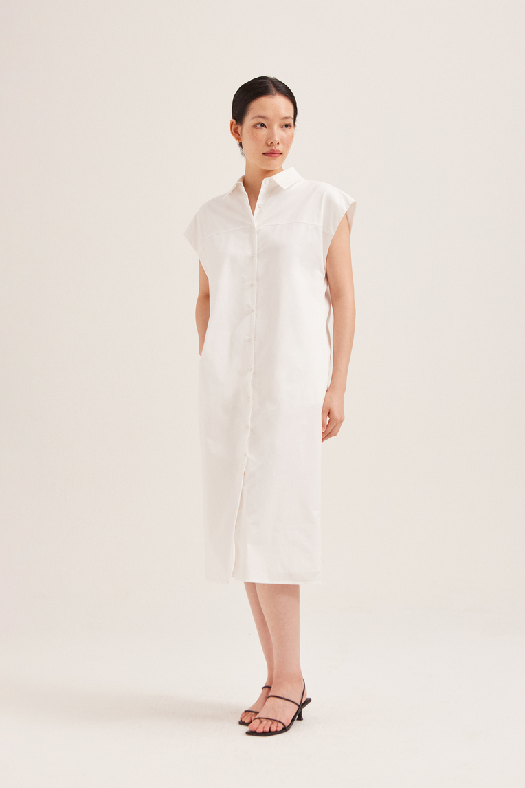 Cotton Button-Down Midi Shirt Dress