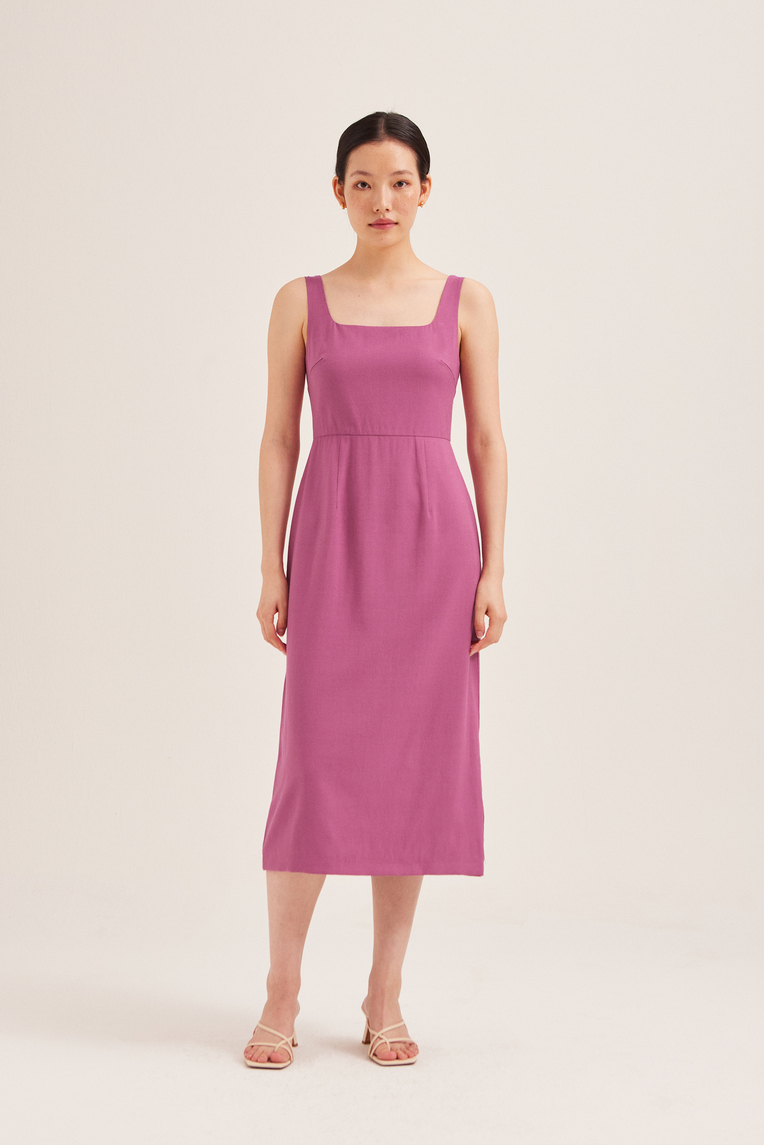 Rayon Low-Back Midi Dress