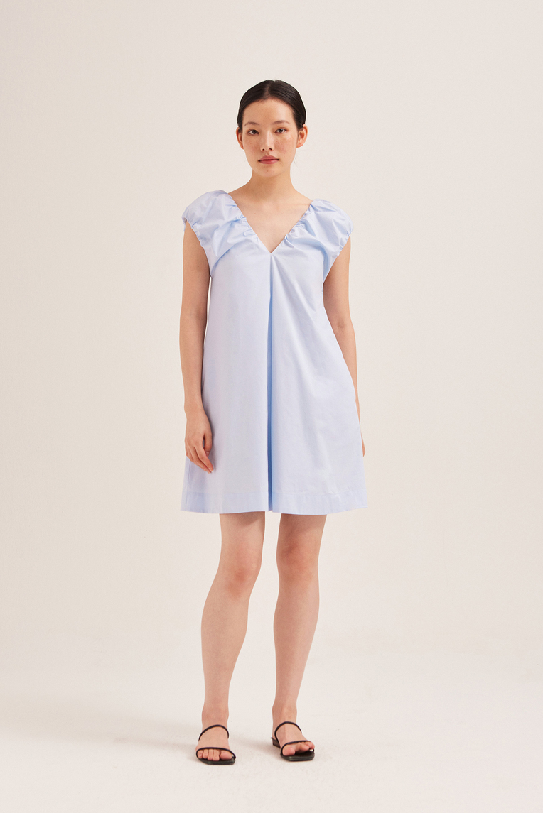 Gathered Cotton Shift Dress