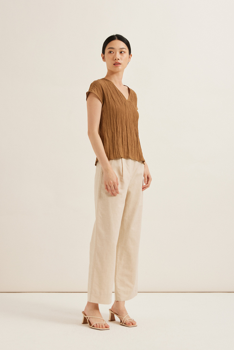 Crinkled V-Neck Shift Top