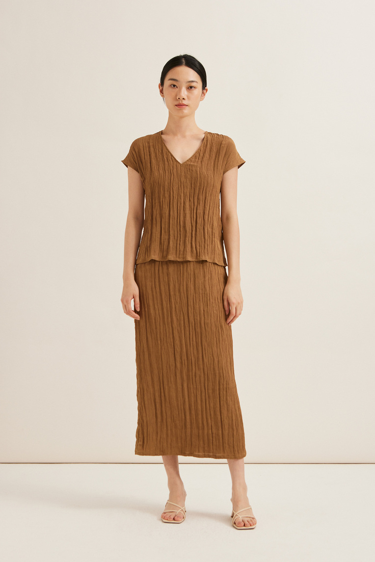 Crinkled V-Neck Shift Top