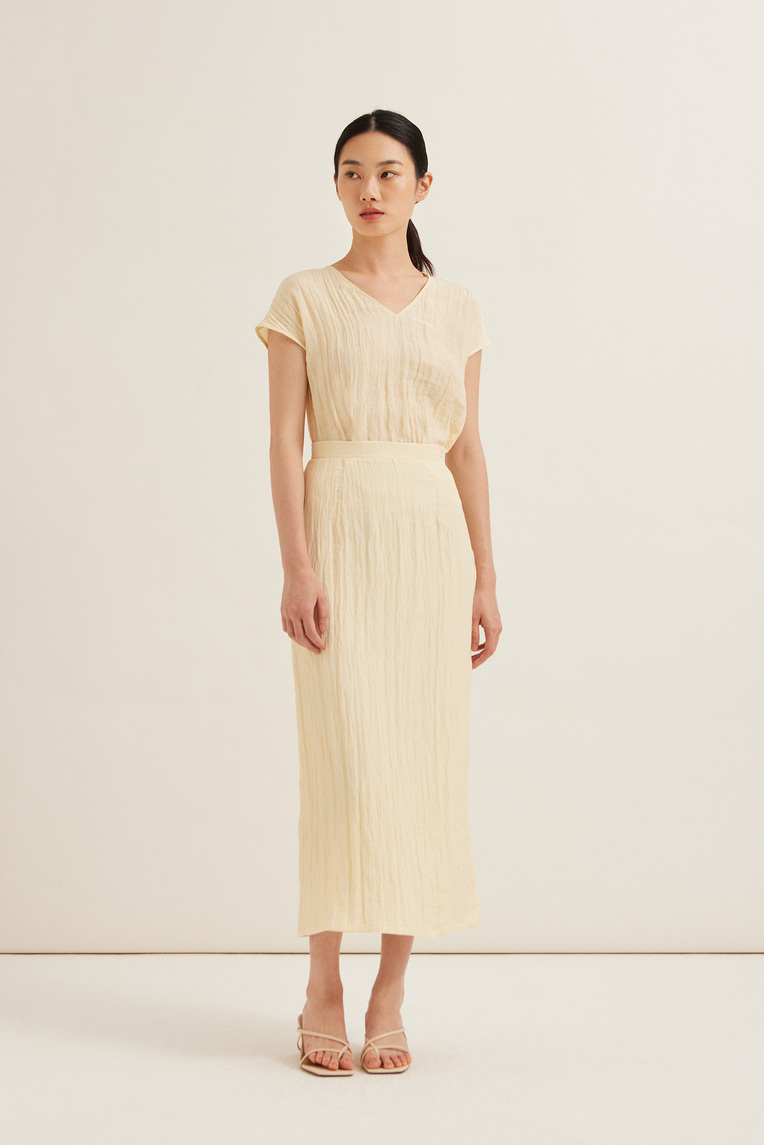 Crinkled V-Neck Shift Top