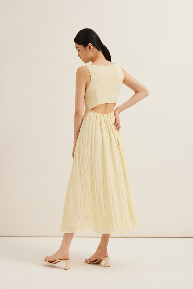 Crinkled Boat-Neck Maxi Dress