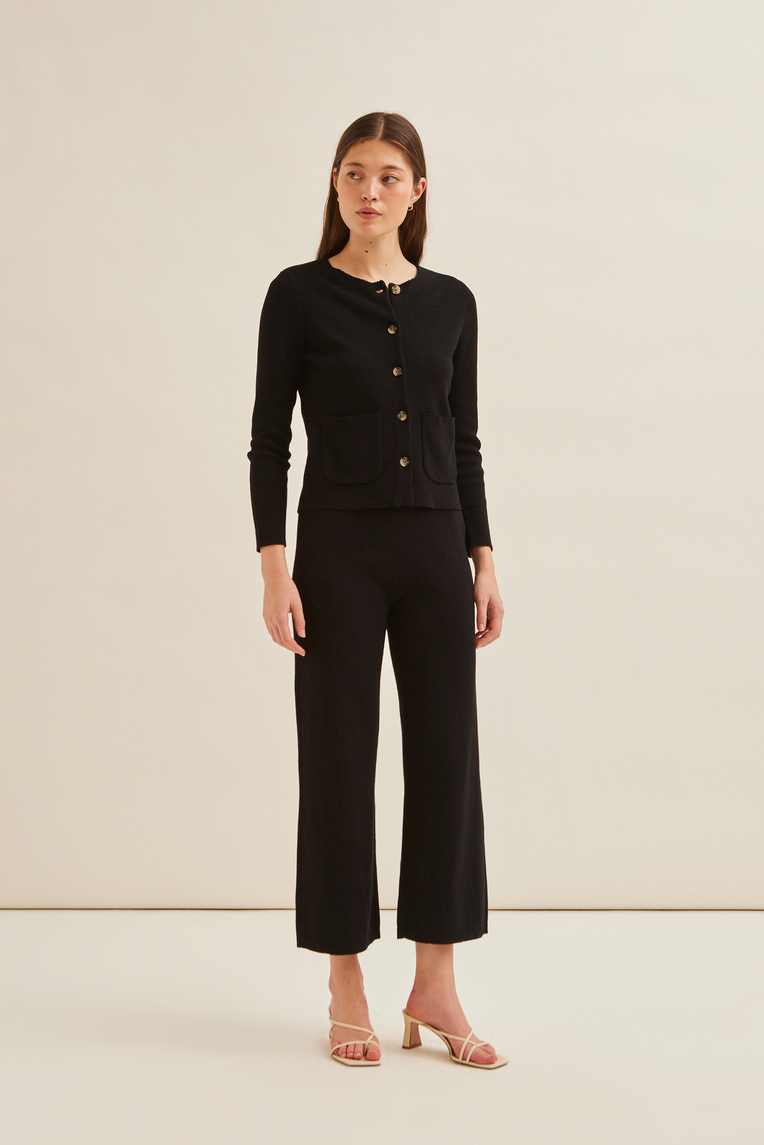 Bouclé Knit Full-Length Pants