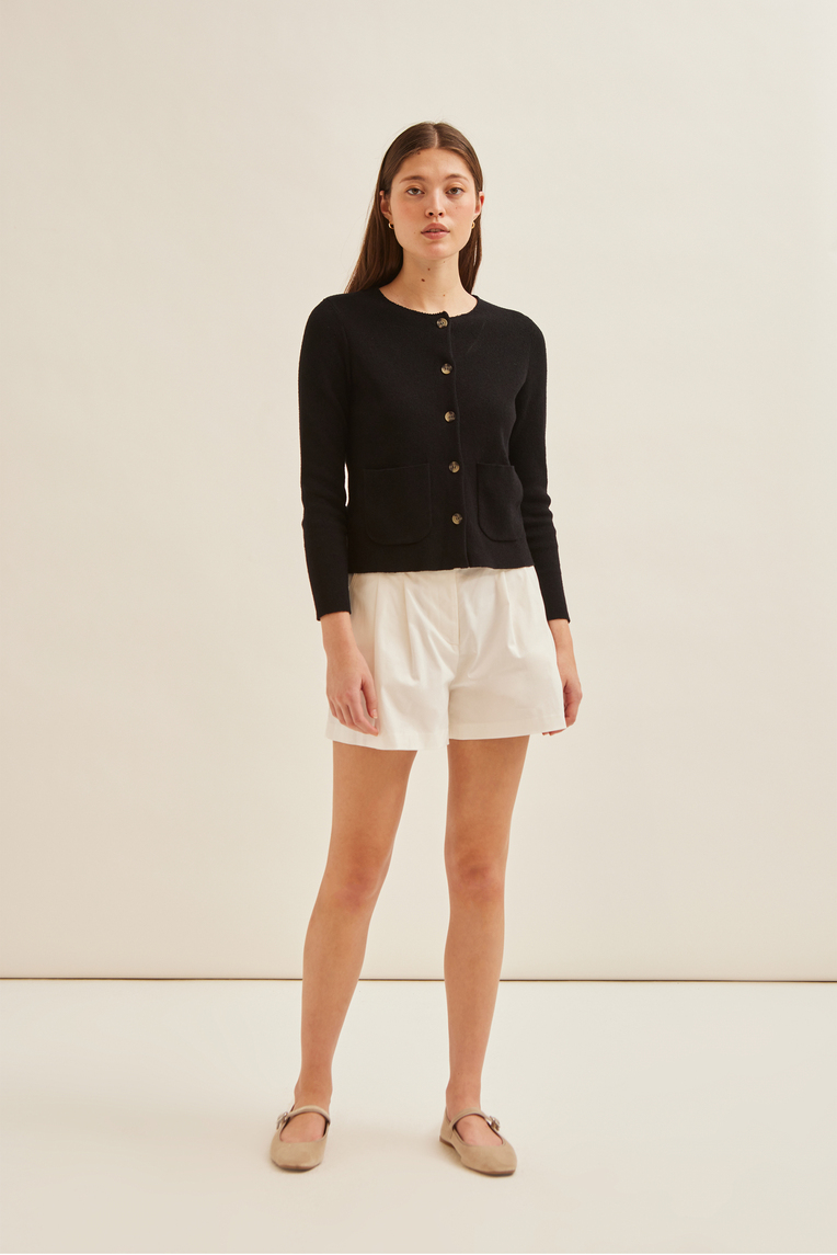 Cotton Twill Front-Pleat Shorts