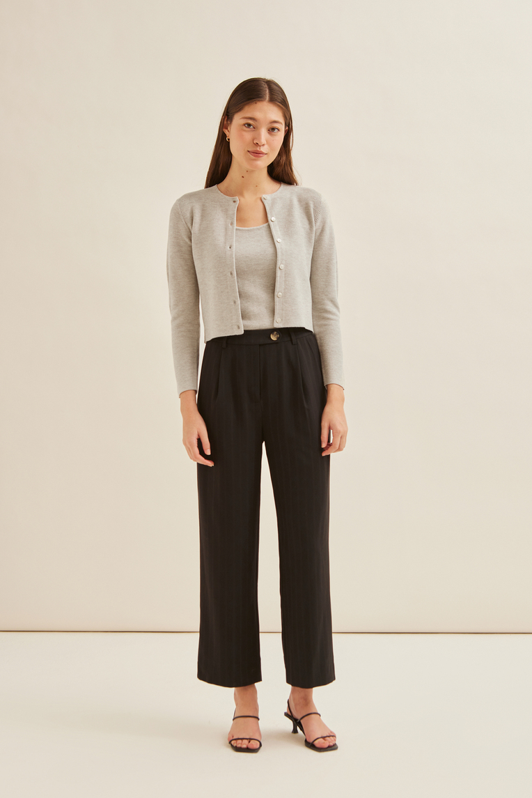 Herringbone Striped Full-Length Pants