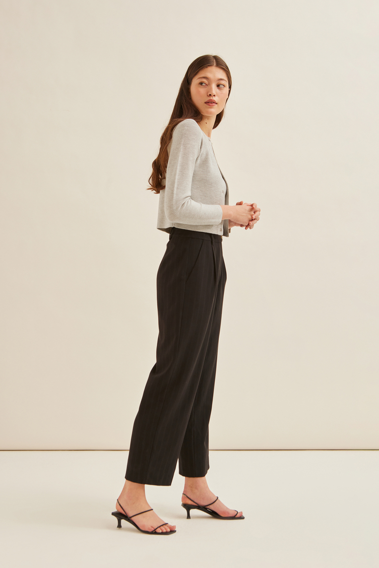 Herringbone Striped Full-Length Pants
