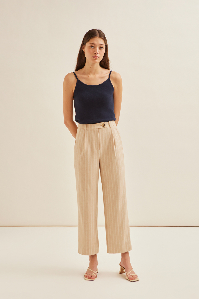 Herringbone Striped Full-Length Pants
