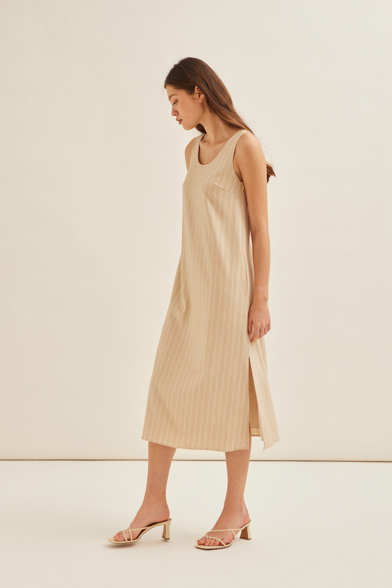 Herringbone Striped Midi Dress