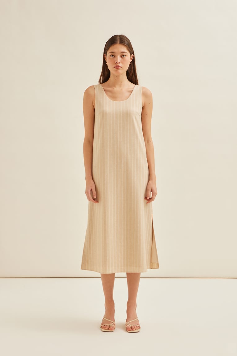 Herringbone Striped Midi Dress