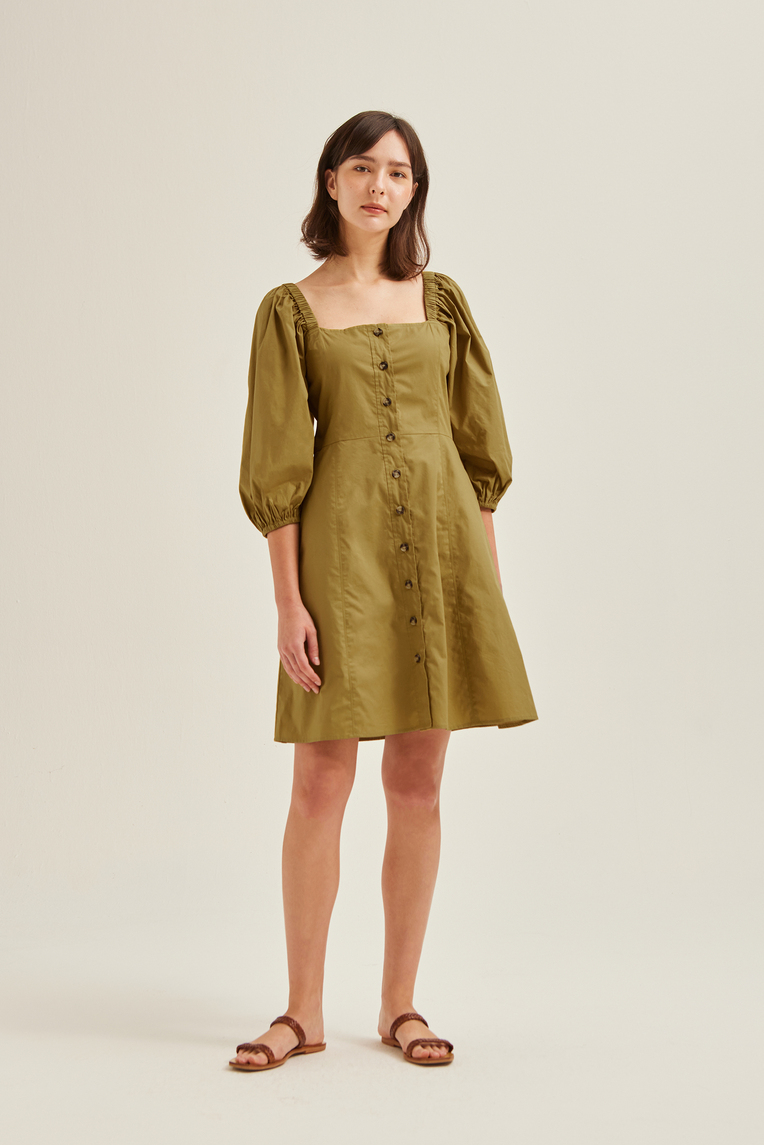 Puff-Sleeve Shift Dress